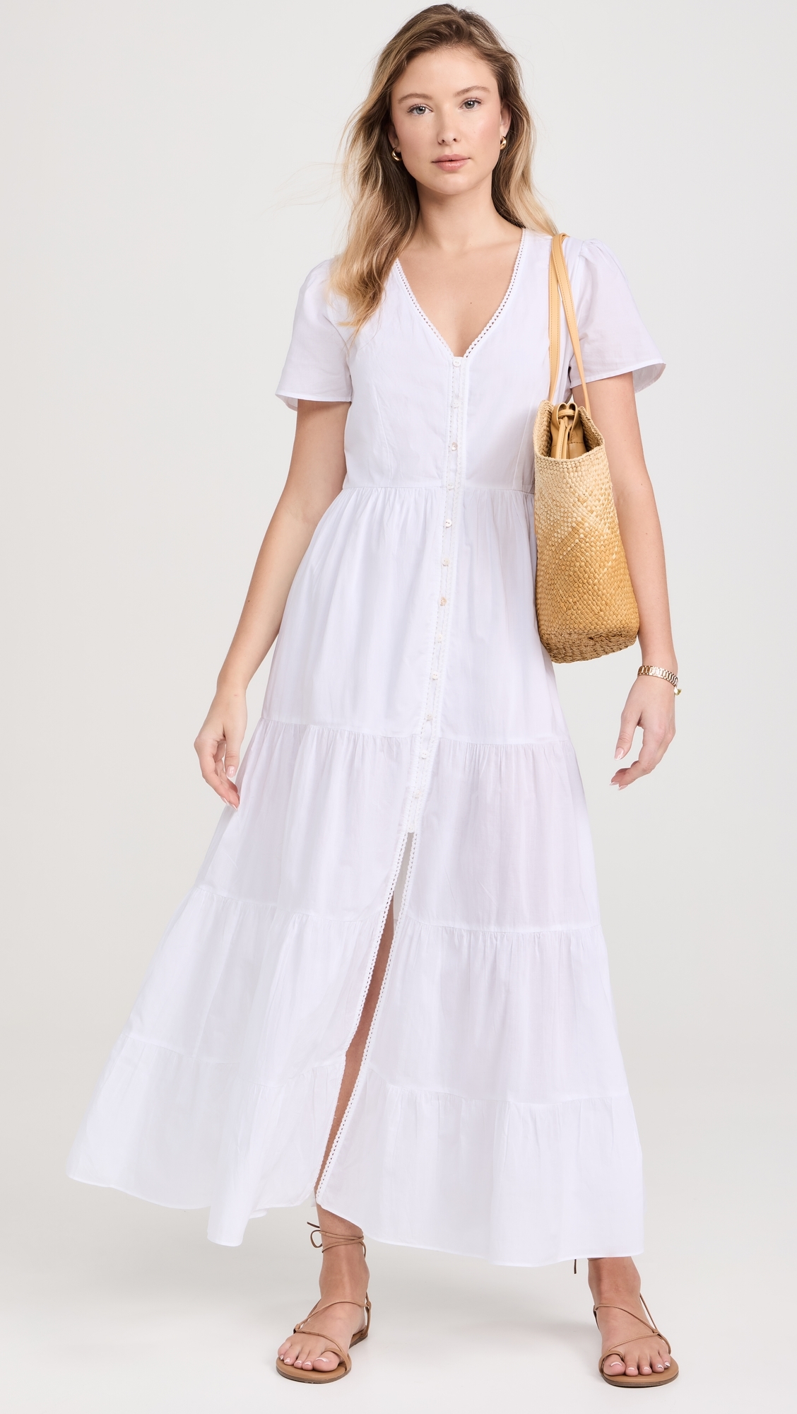 Button Maxi Dress White