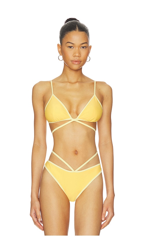 SIMKHAI Harlen Tie Front Bikini Top in Yellow. - S also in XS