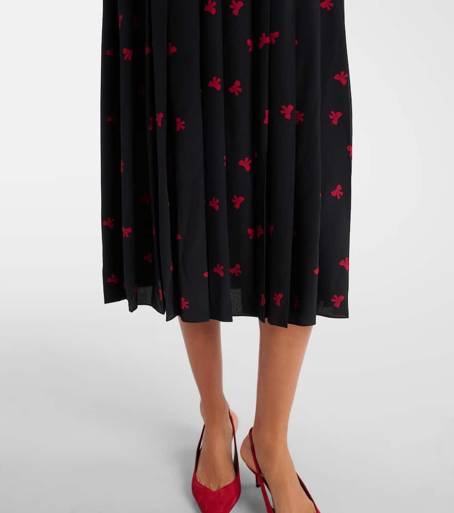 Bow-detail printed silk midi dress