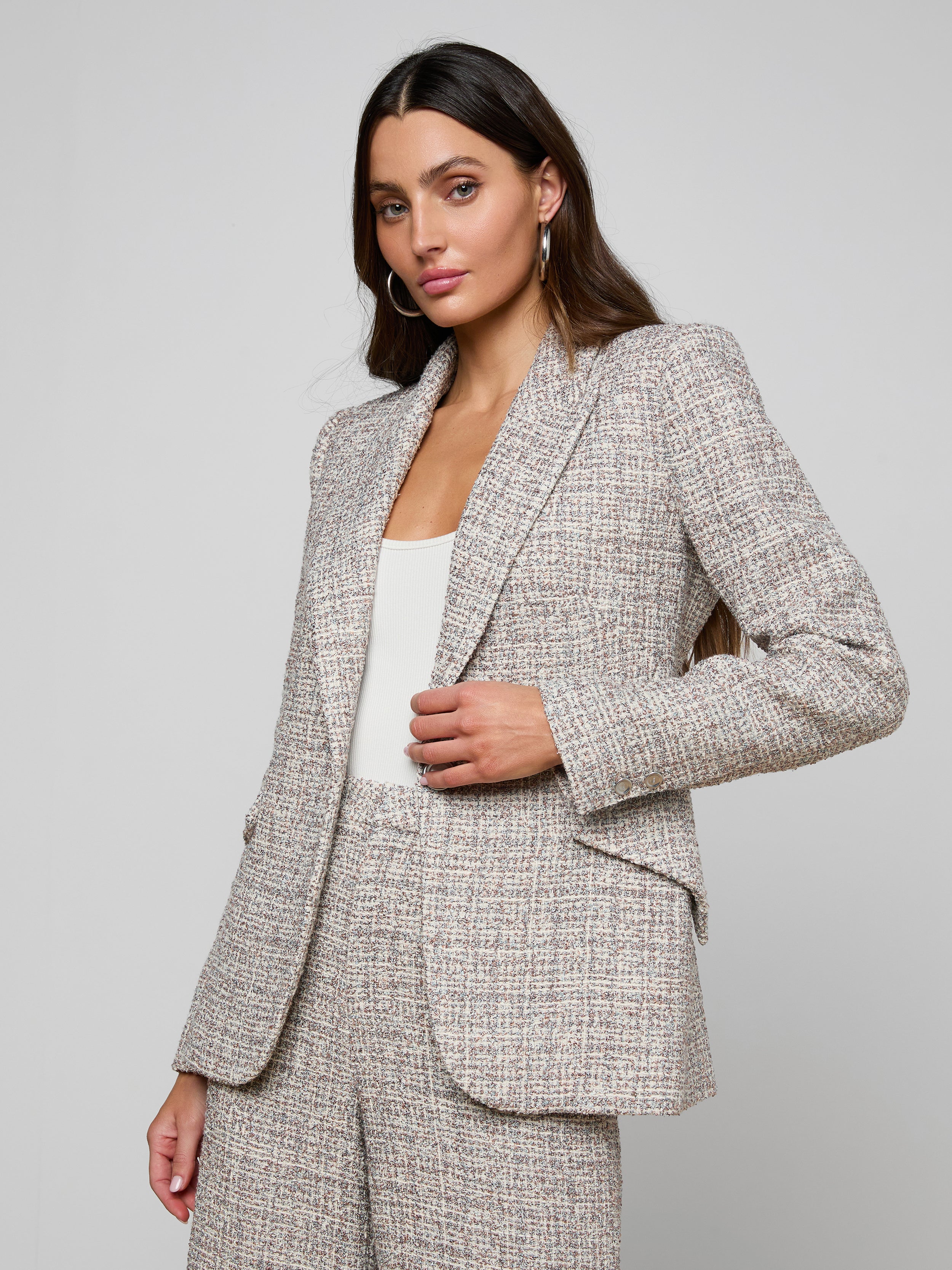 Chamberlain Tweed Blazer In Dusty Blue Multi Tweed