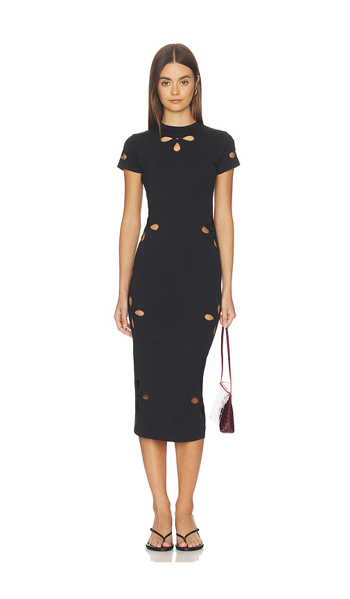 Good American Super Stretch Eyelet Midi Dress in Black. - L also in M