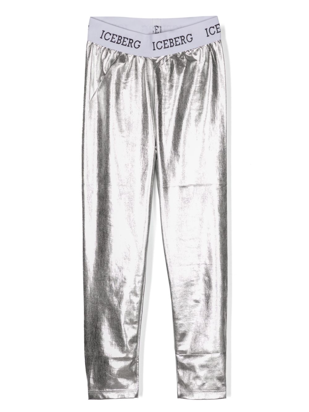 Logo-waistband laminated leggings - Silver