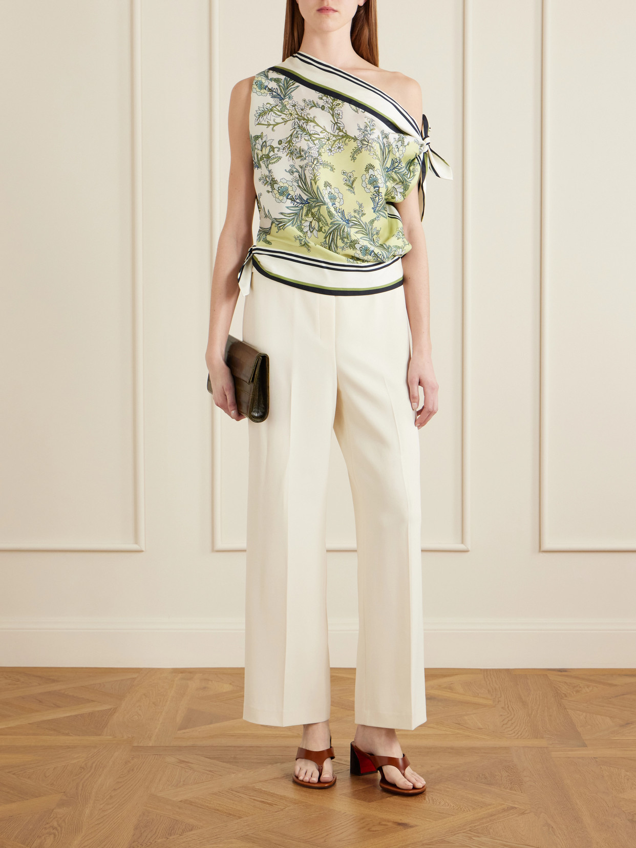 Tari One-shoulder Printed Twill Blouse - Green