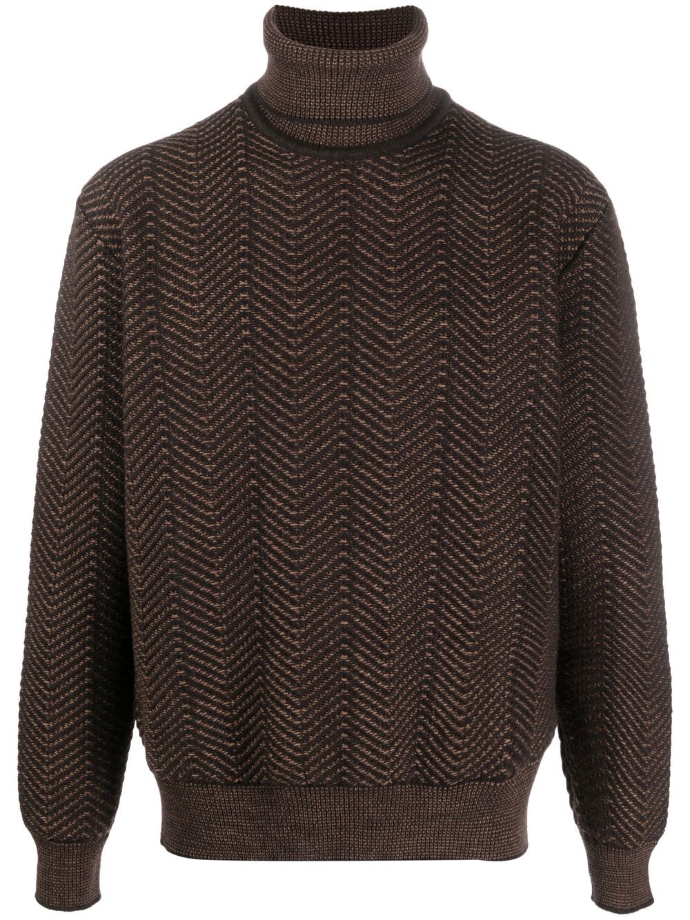 Roll-neck knitted sweater - Brown