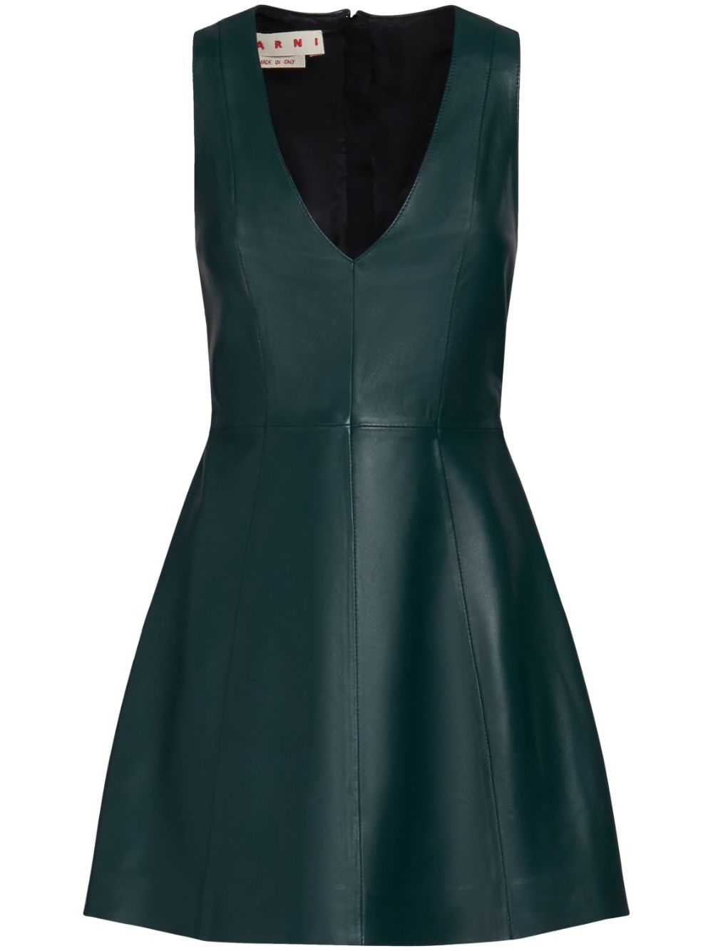 V-neck leather minidress - Green