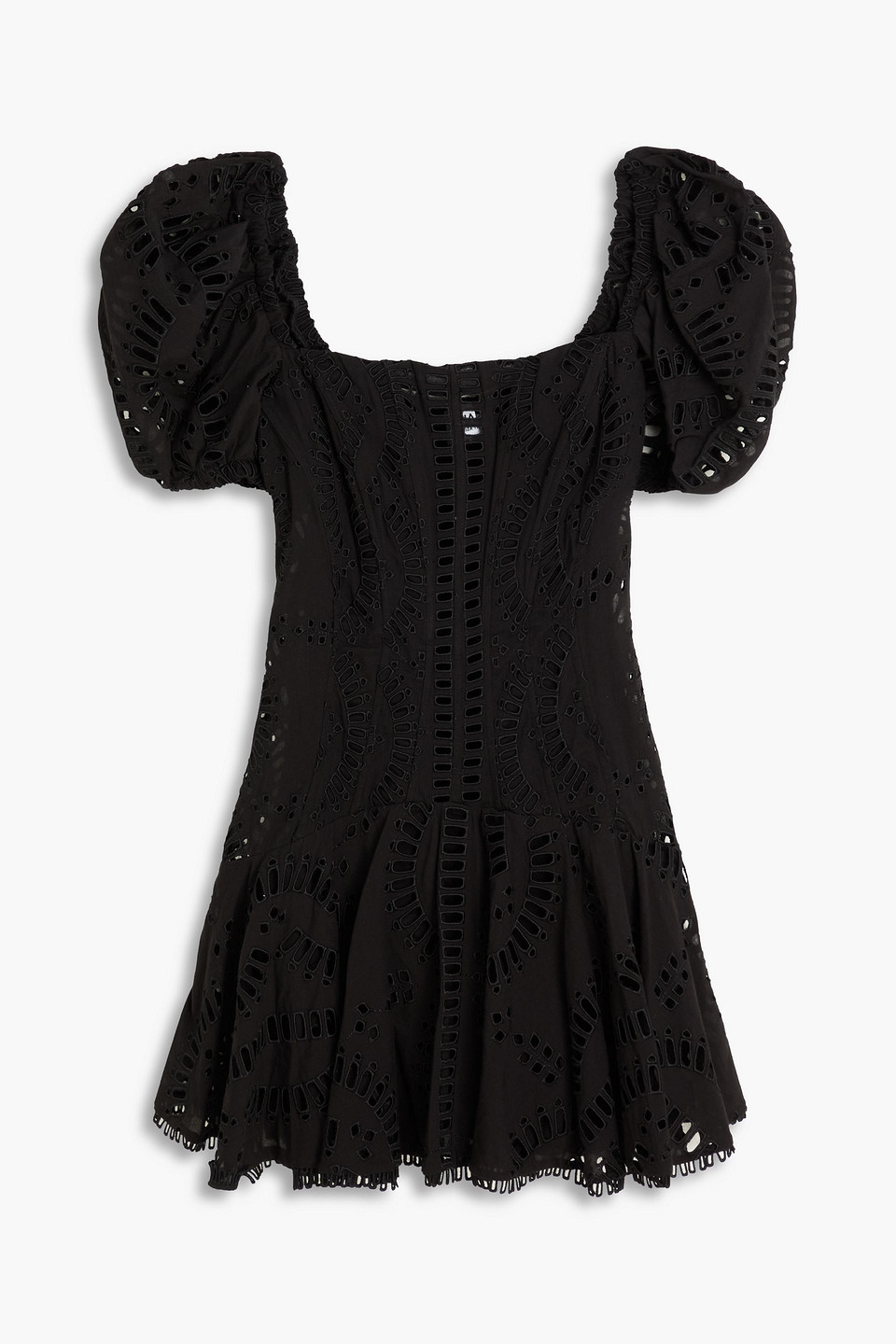 Crochet-trimmed broderie anglaise cotton-blend mini dress - Black - L