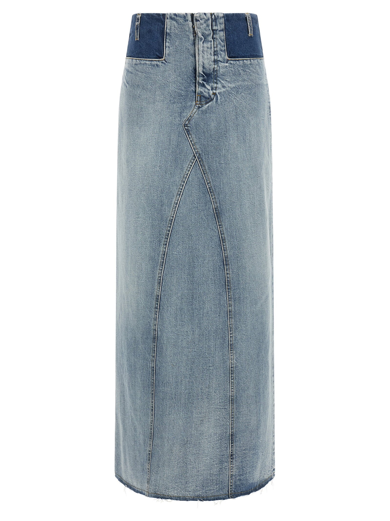 Two-Tone Deconstructed Denim Skirt — blue