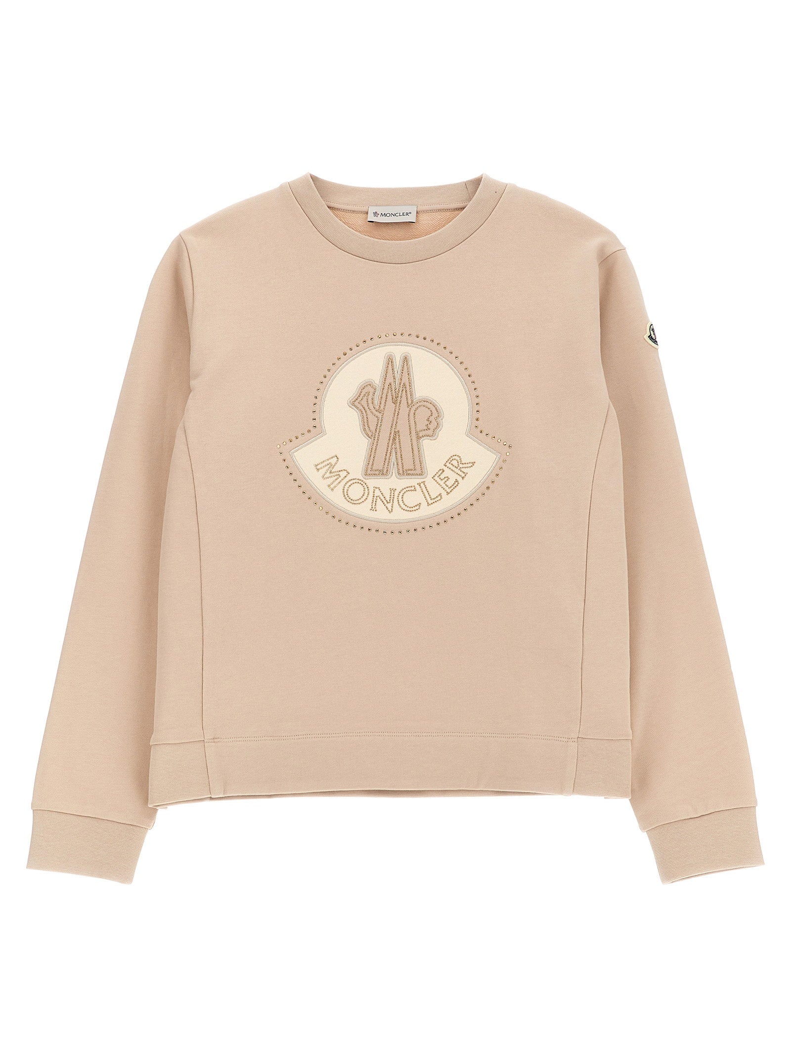 Logo-Embroidered Rhinestone Sweatshirt — Beige
