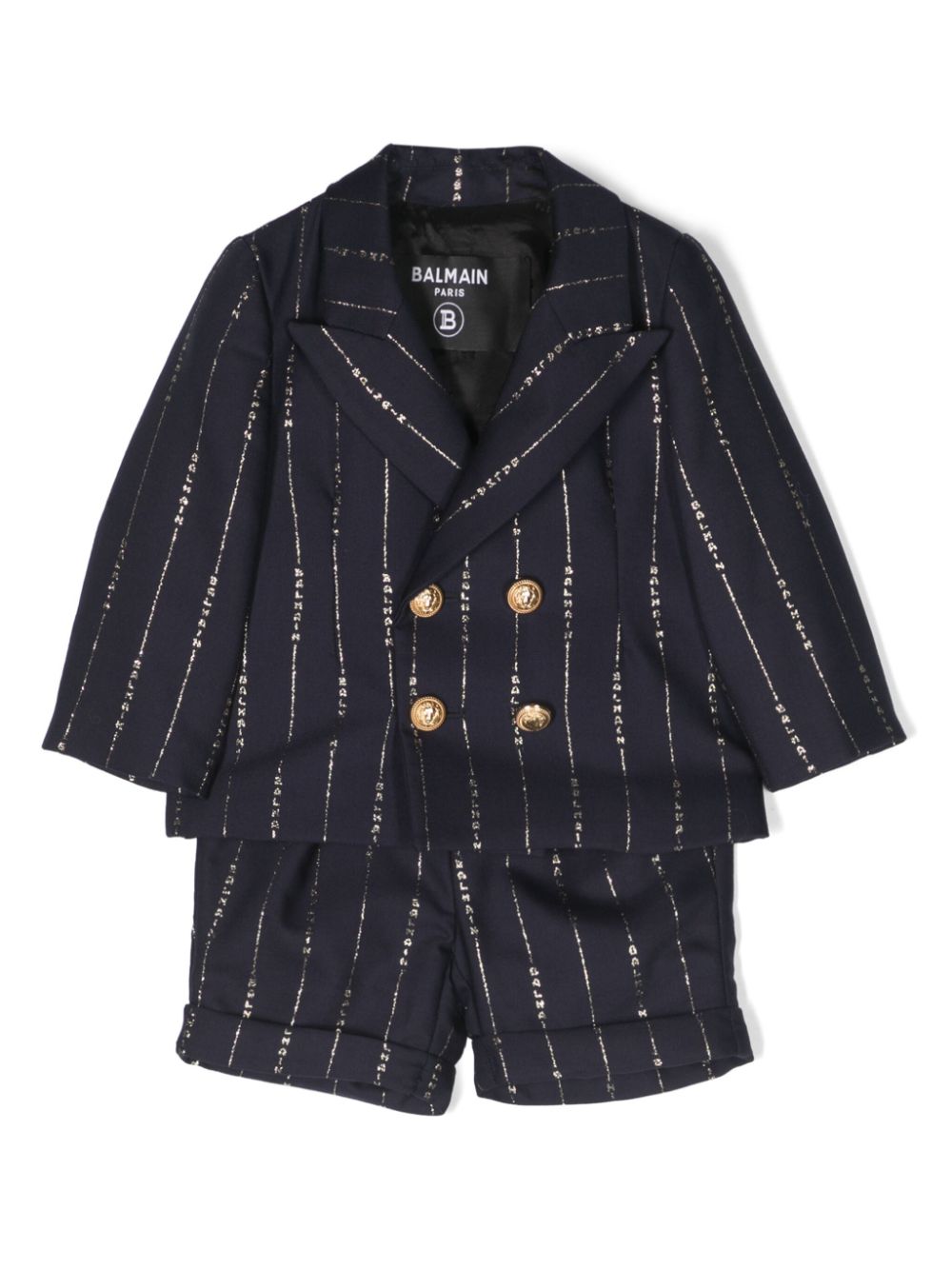 Logo-jacquard double-breasted suit - Blue