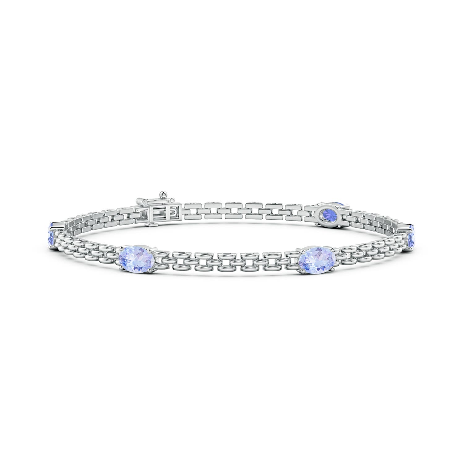 Angara 2.5 Carats Five Stone Oval Tanzanite Station Link Bracelet in 14K White Gold