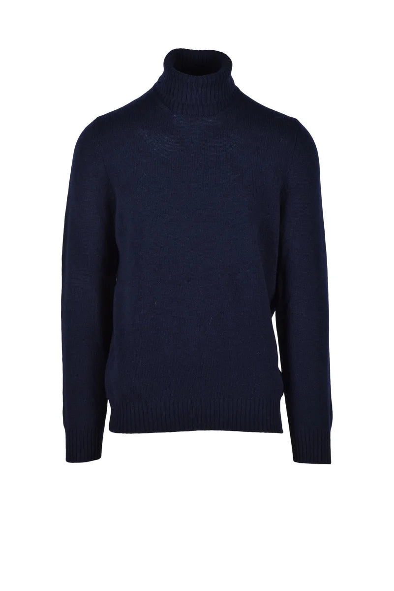 Blue High-Neck Virgin Wool Sweater