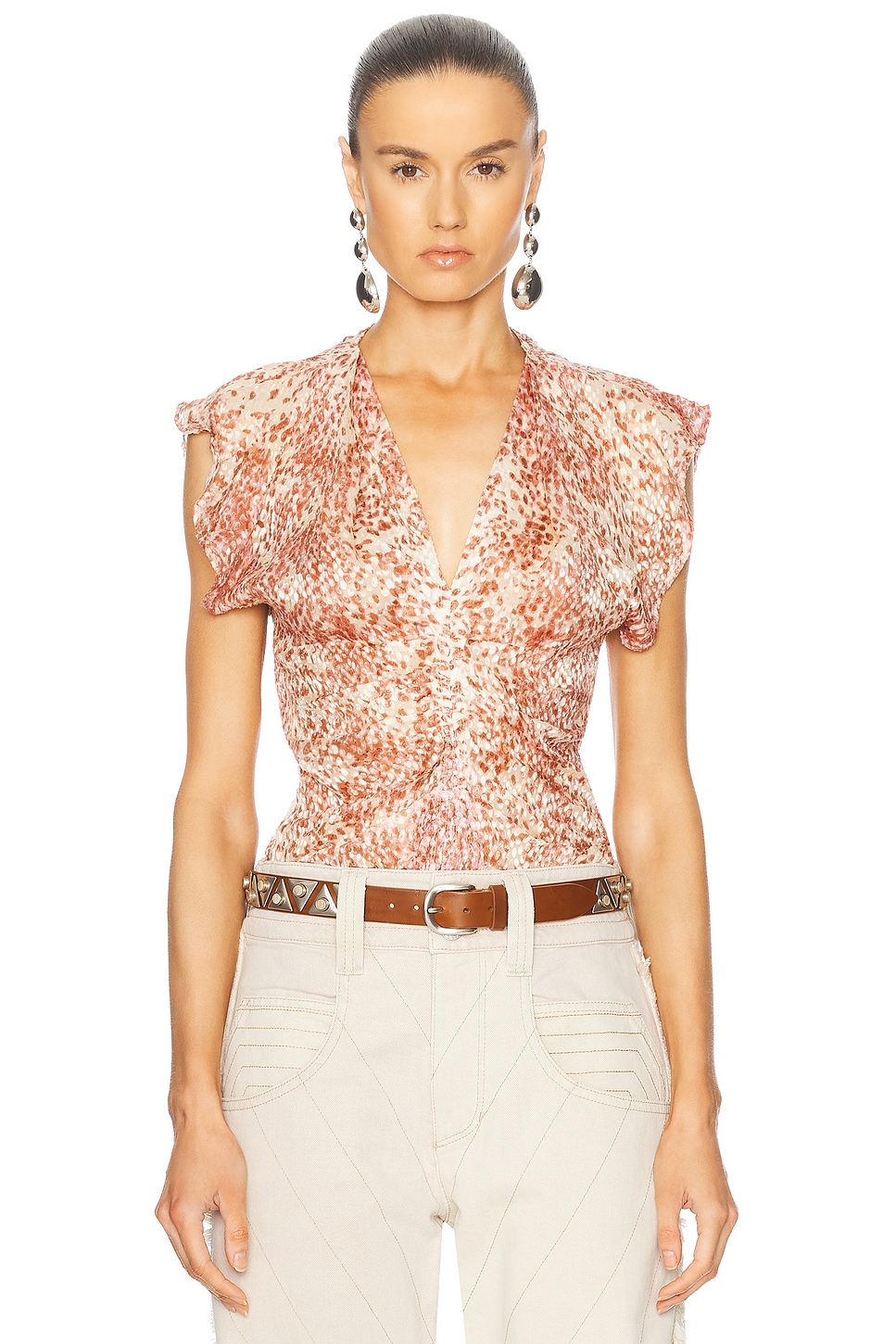 Isabel Marant Women's Sm Top Lonea Beige Ocher Print in Lgredecru | Size 36 | HT0228FCC1J06I