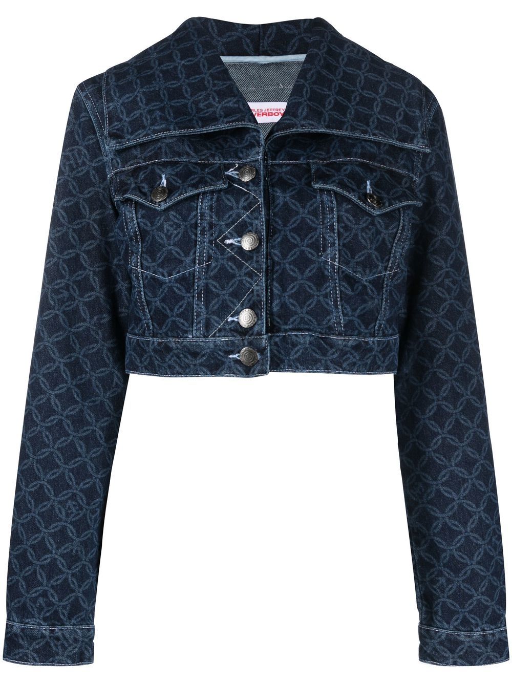 Cropped graphic-print denim jacket - White