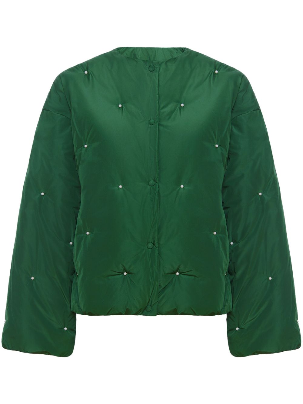 Faux pearl-embellished bomber jacket - Green