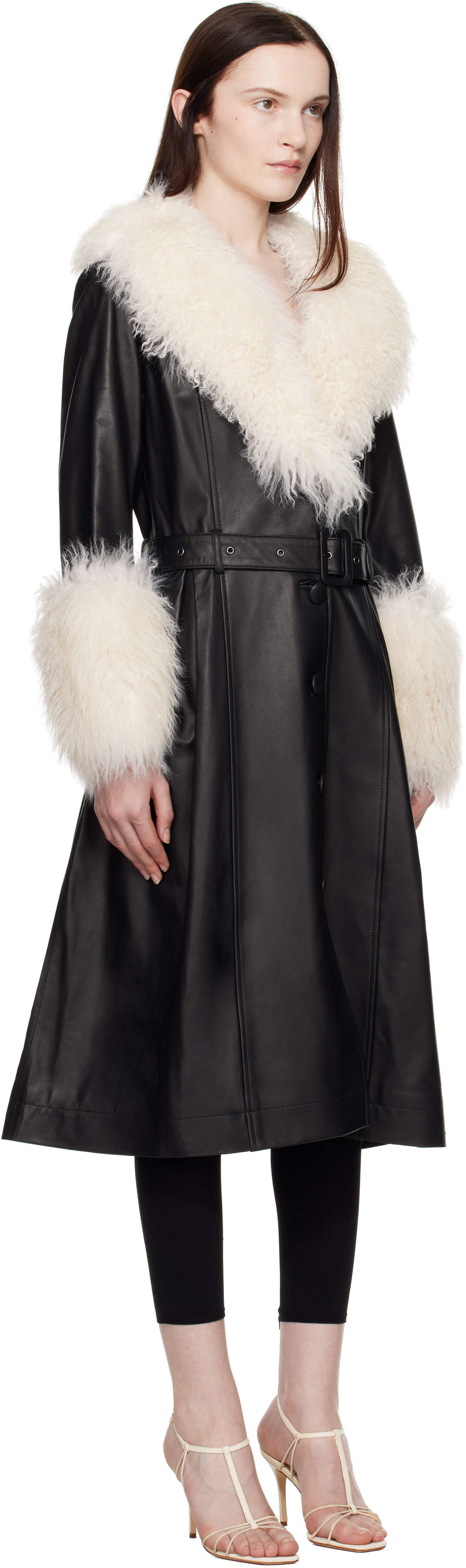 Saks Potts Black & Off-White Foxy Shearling Coat