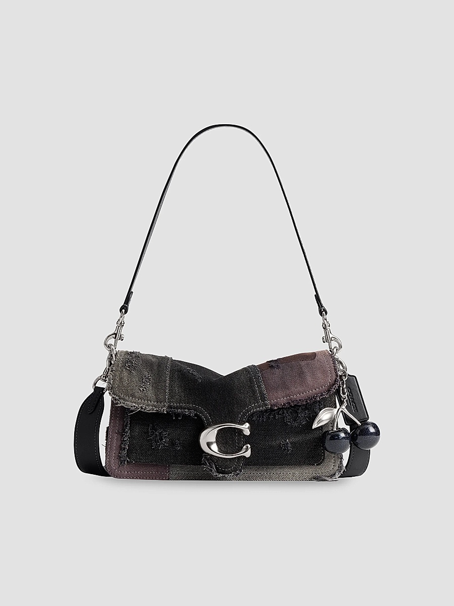 Women's Tabby Patchwork Denim Shoulder Bag - Black