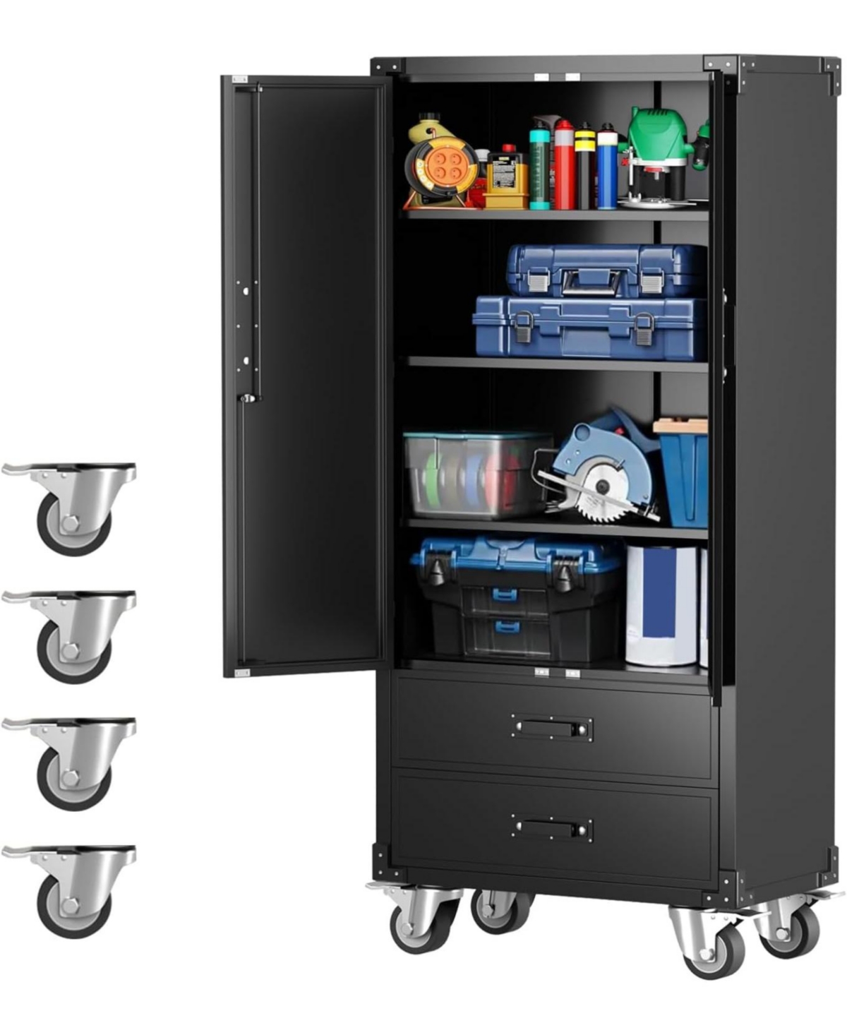 67in Garage Storage Cabinet with Door Pegboard,Lockable Metal Storage Cabinet with Adjustable Shelves - Black