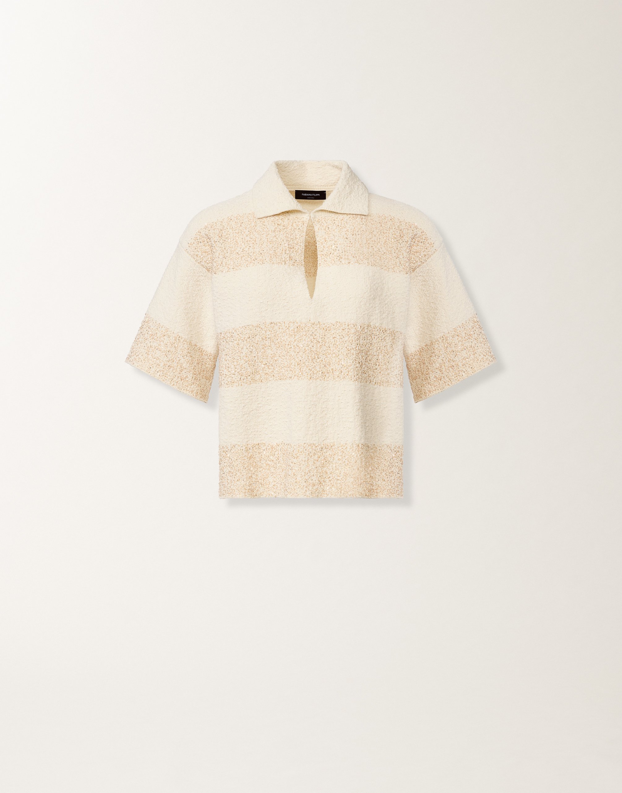 Boxy shirt in striped cotton tweed with sequins, butter