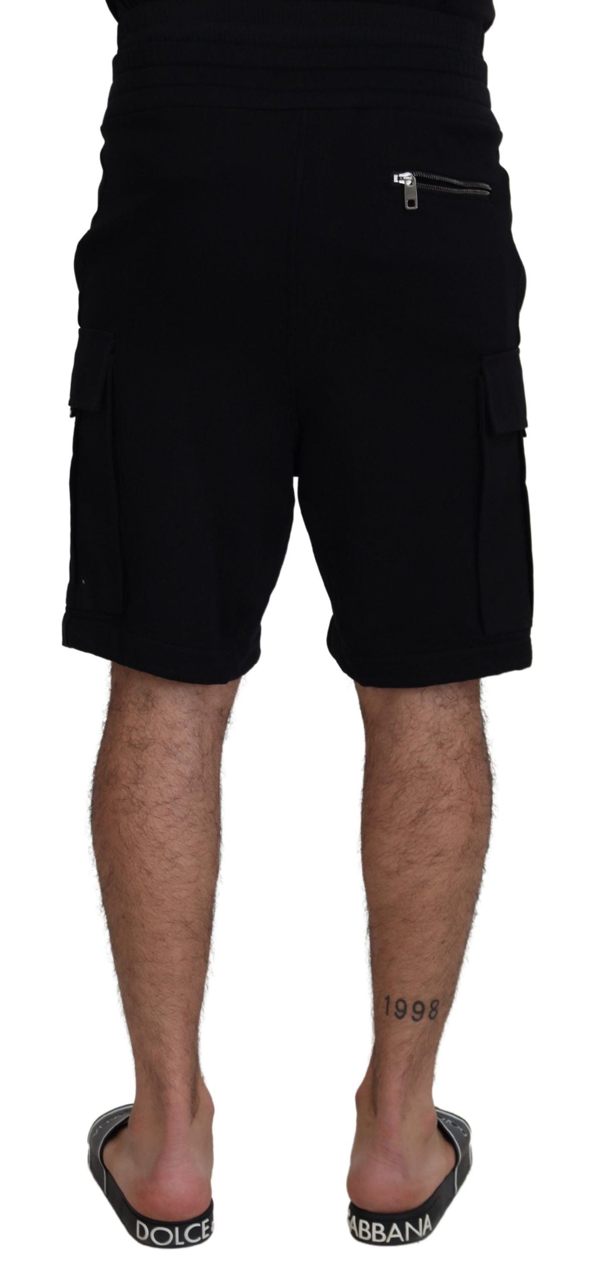 Cotton-Blend Cargo Bermuda — Black