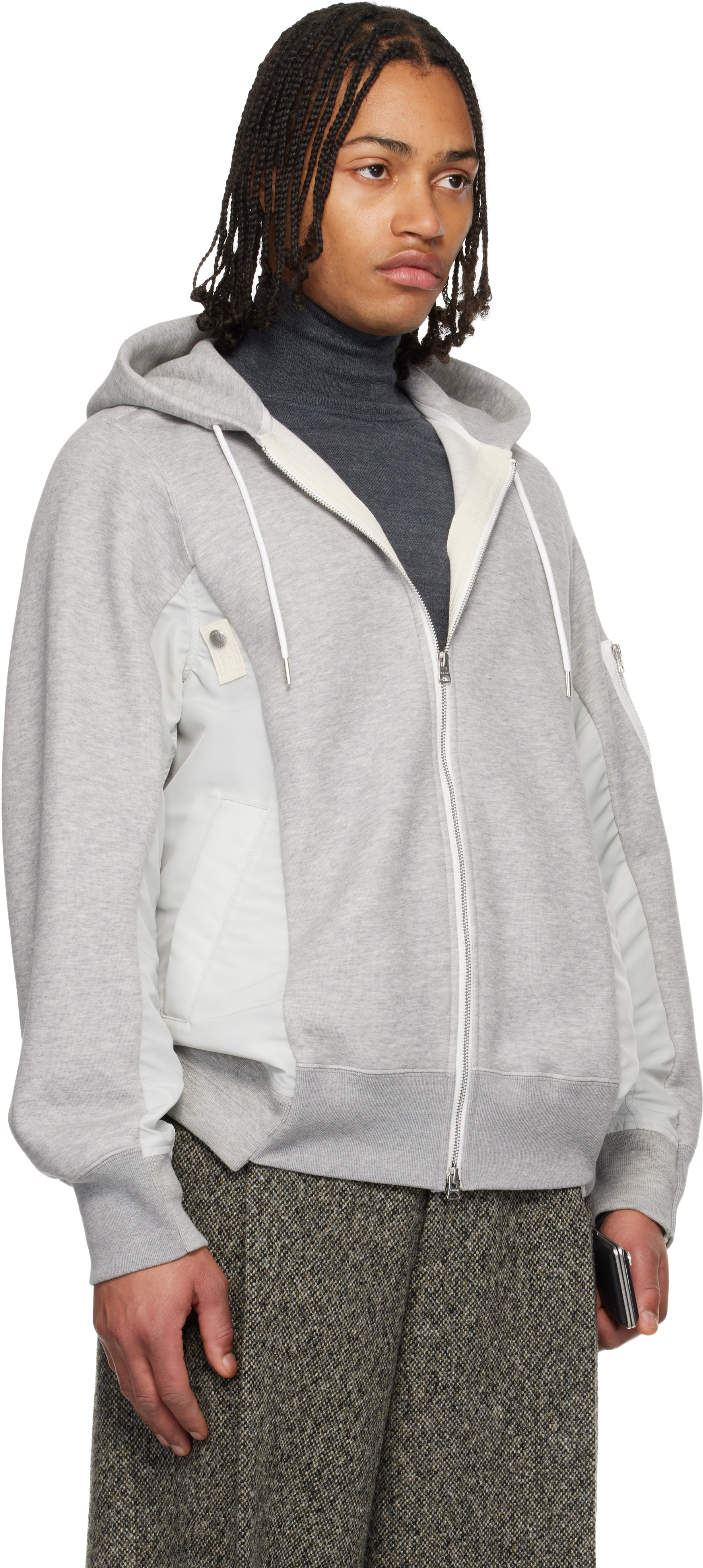 Gray Sponge Sweat & Nylon Twill Hoodie