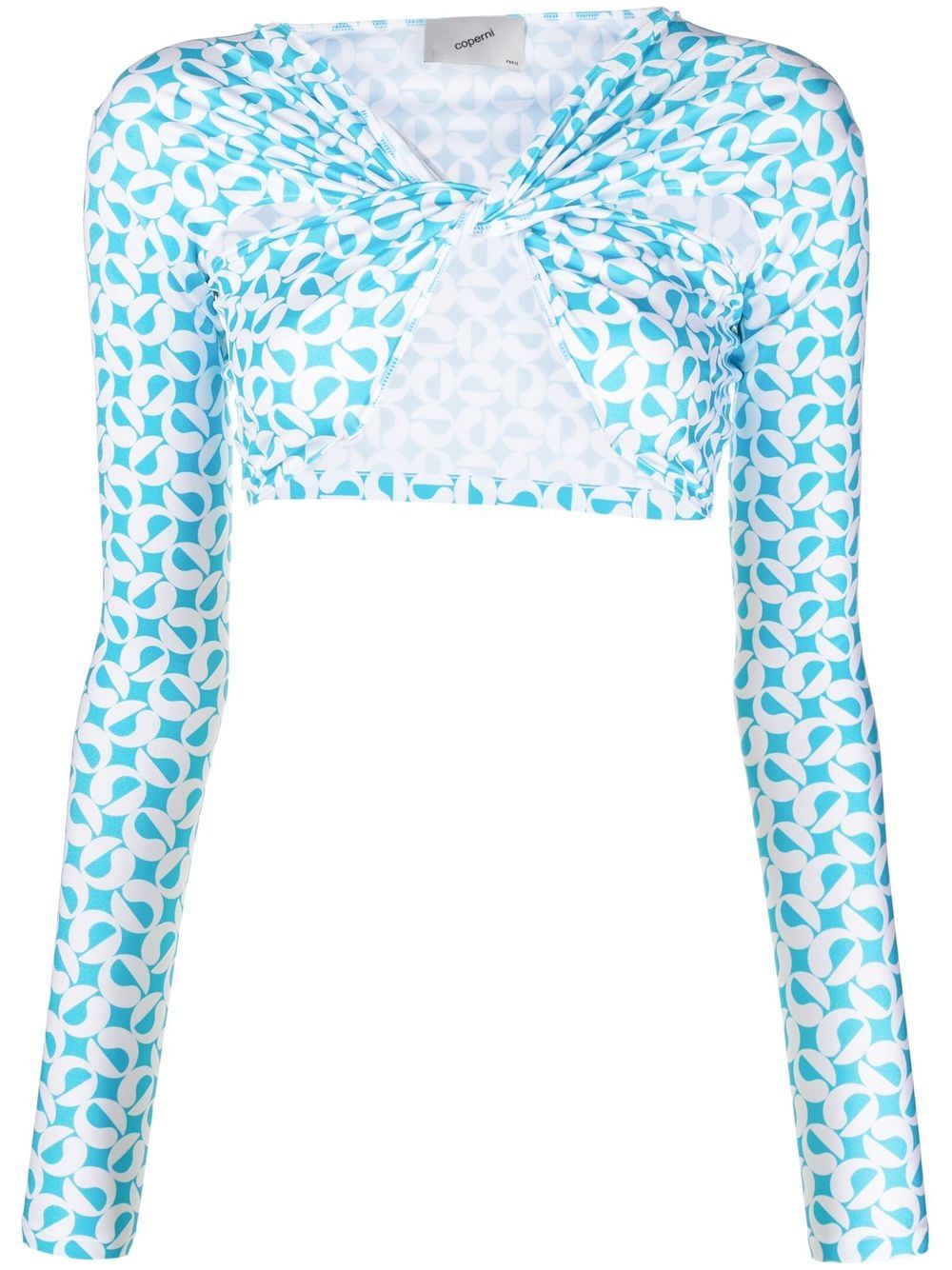 Patterned ruched cropped top - Blue
