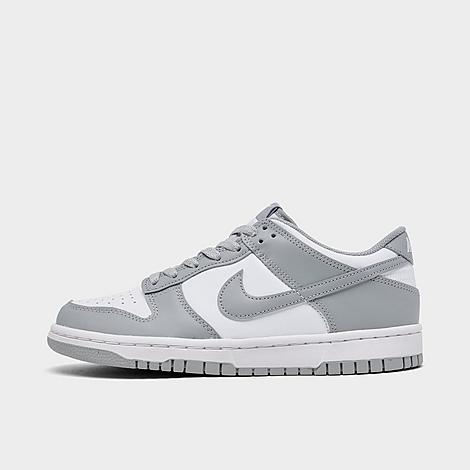 Big Kids Dunk Low Casual Shoes in White/Light Smoke Grey/White