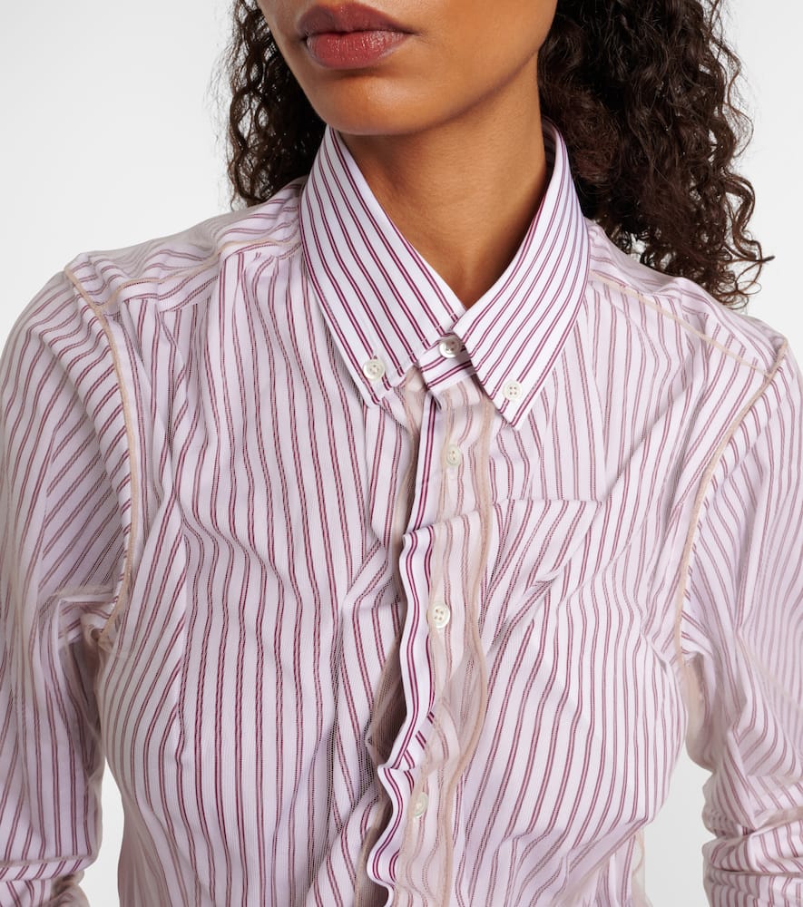 Pinstriped ruffled cotton poplin shirt