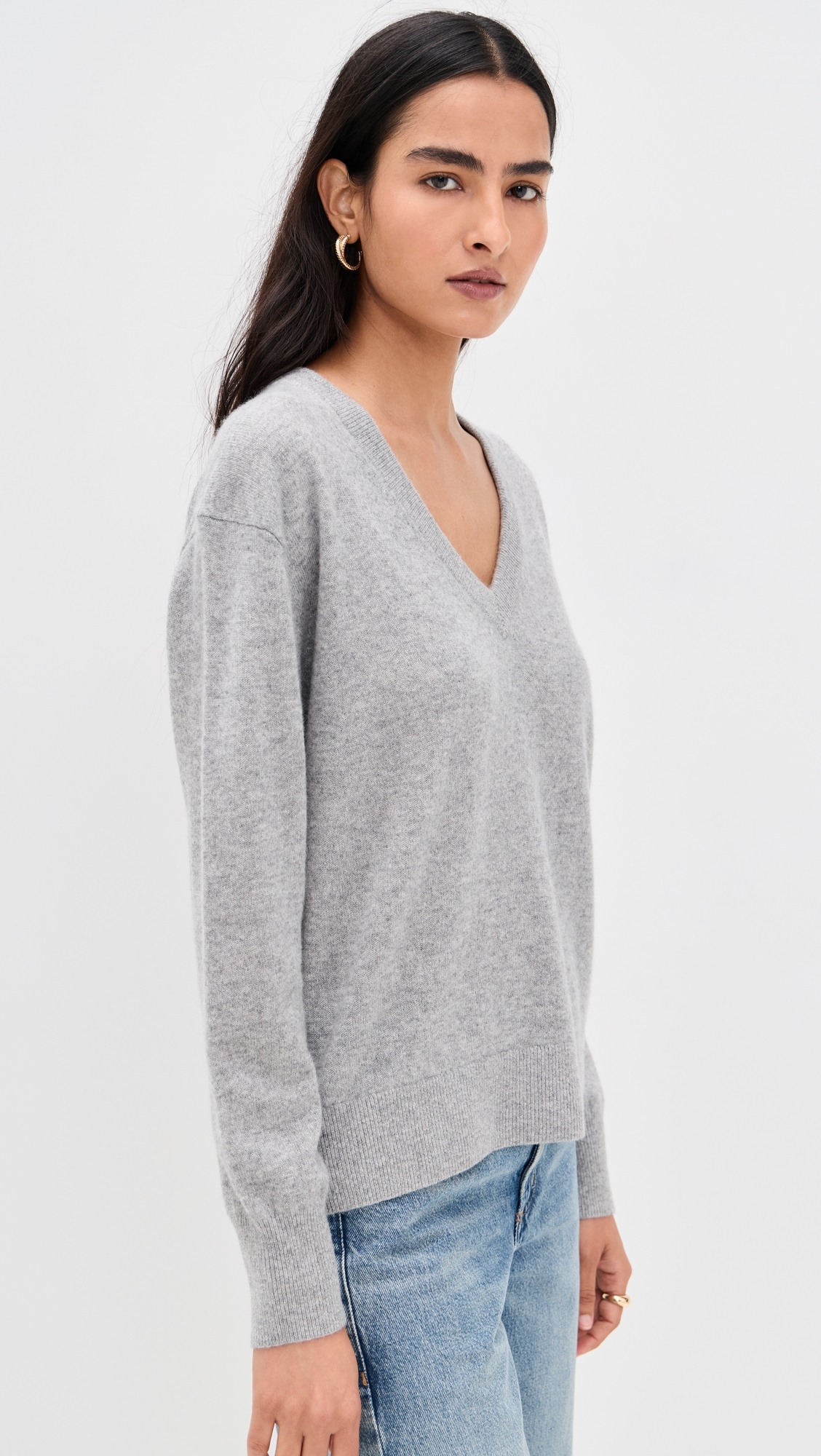Cashmere V Neck Pullover Grey Heather