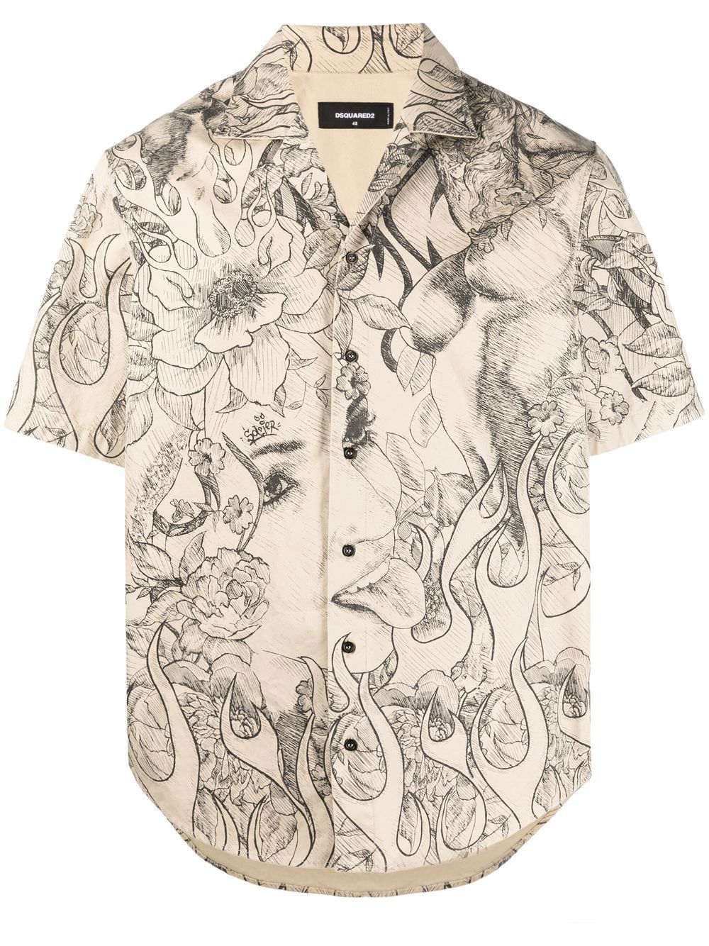 Graphic-print short-sleeved shirt - Neutrals