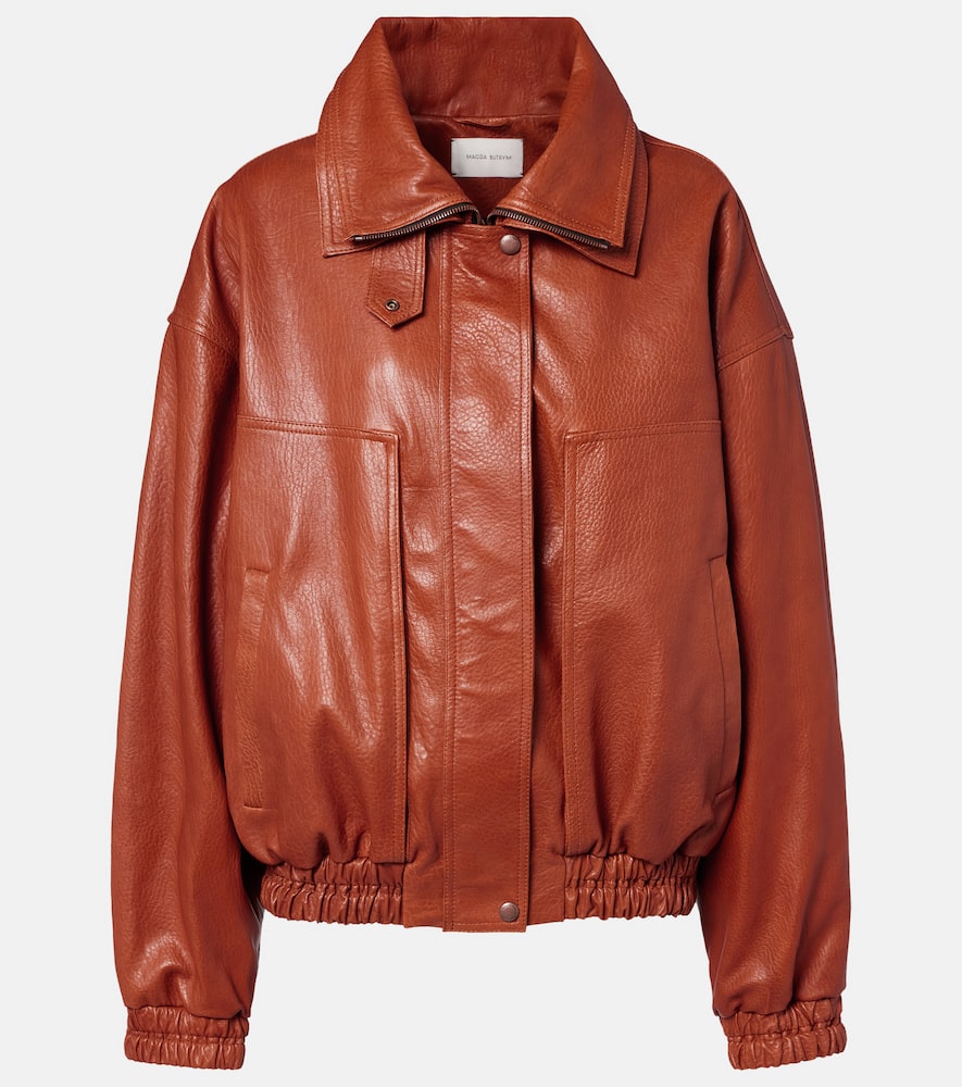 Leather blouson jacket