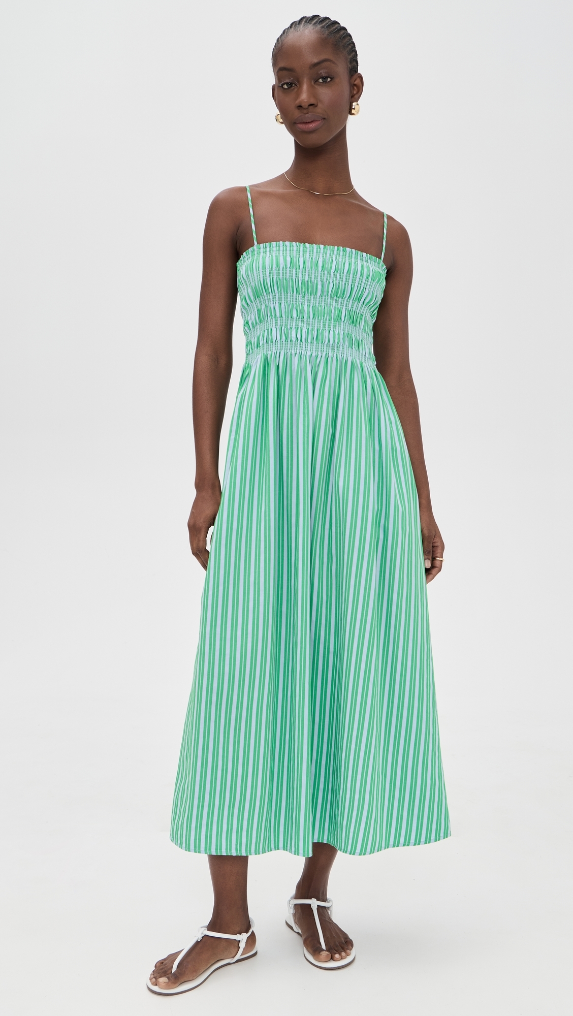 Bianca Dress Green Blue Stripe