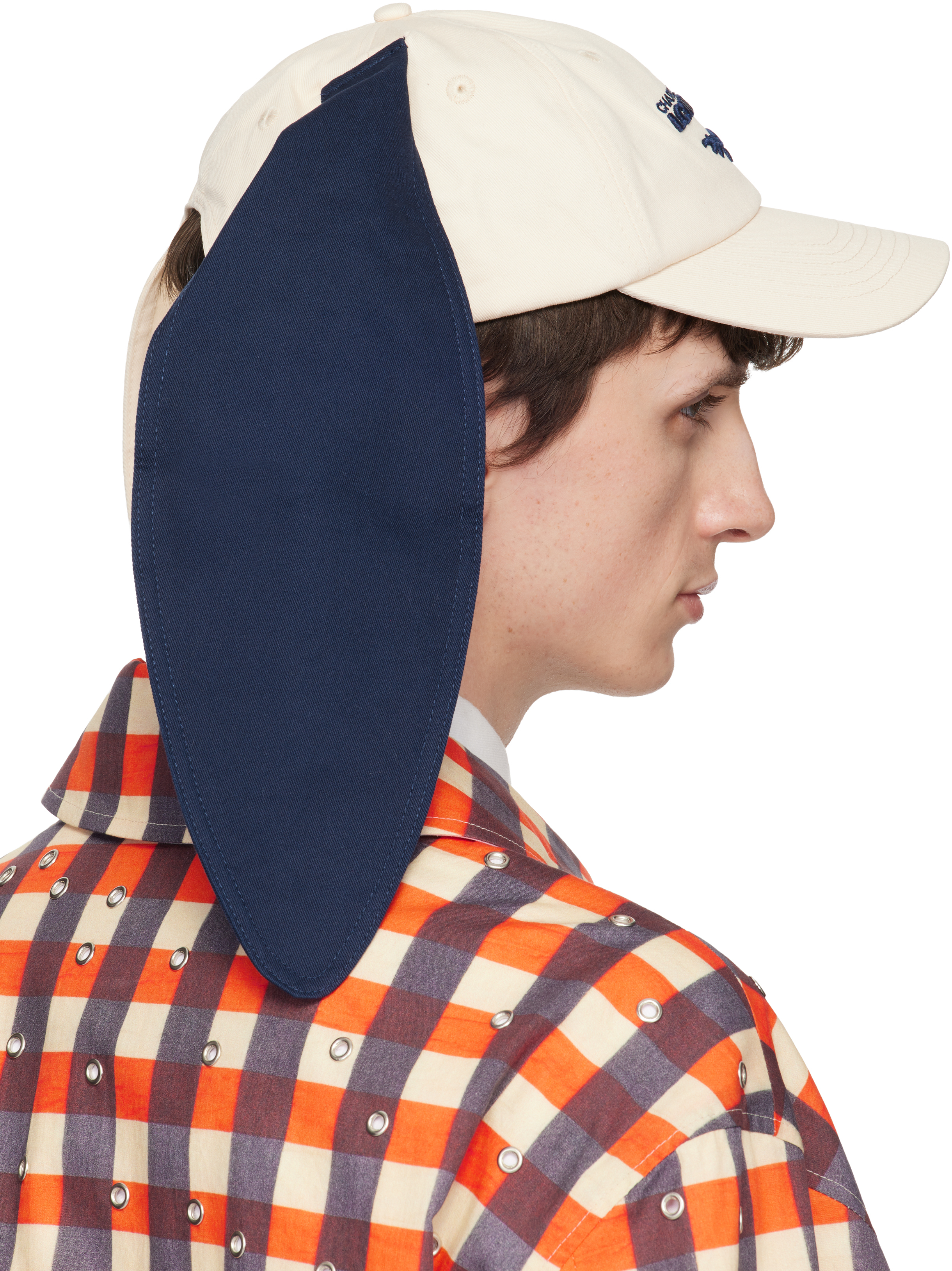 Off-White & Navy Colour Block Bunny Cap