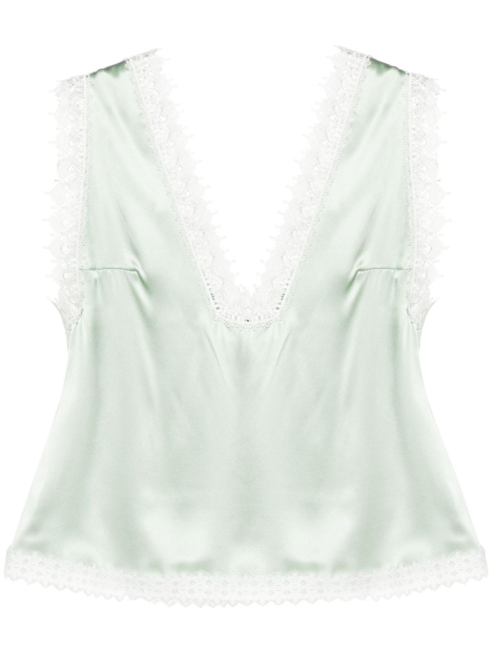 Lace-trim silk camisole - Brown