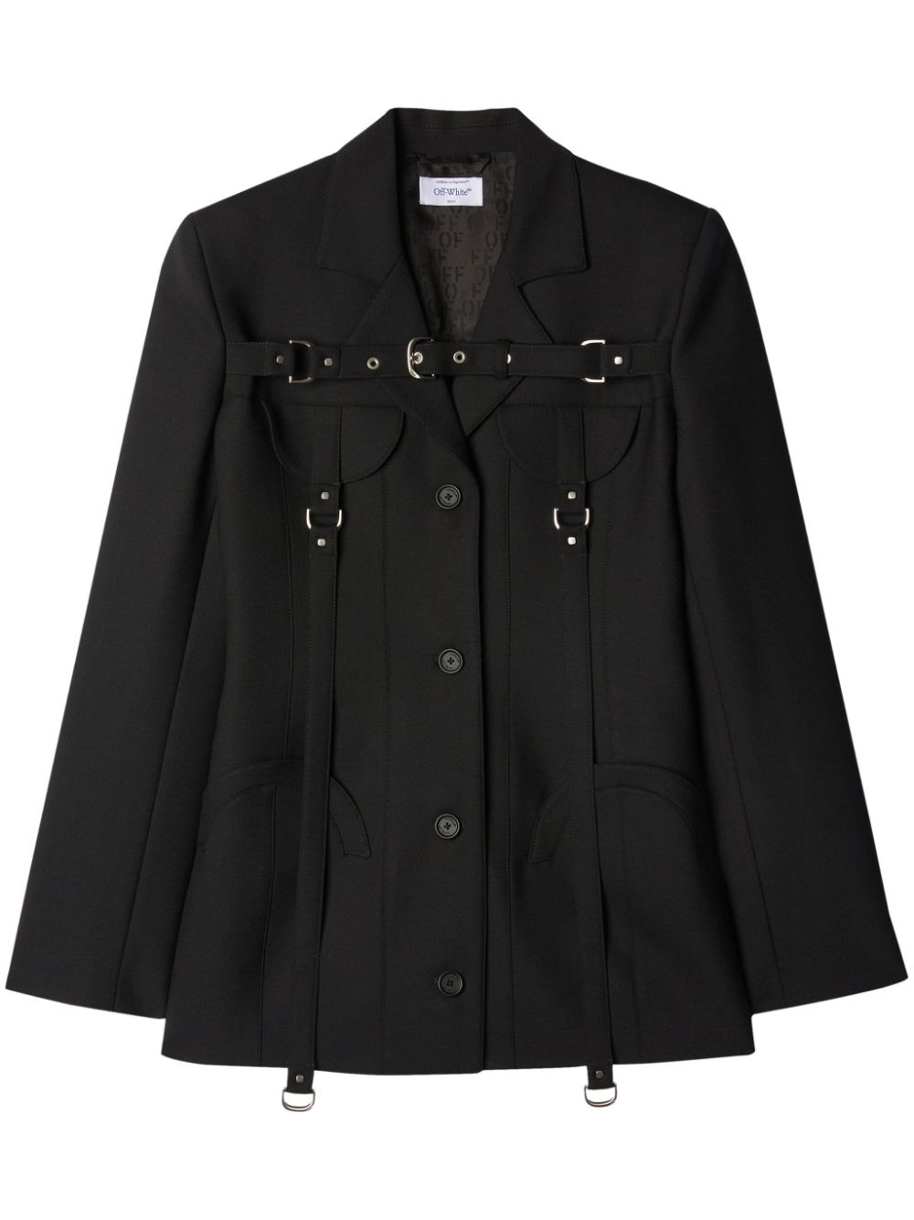 Cargo buckle-strap single-breasted jacket - Black