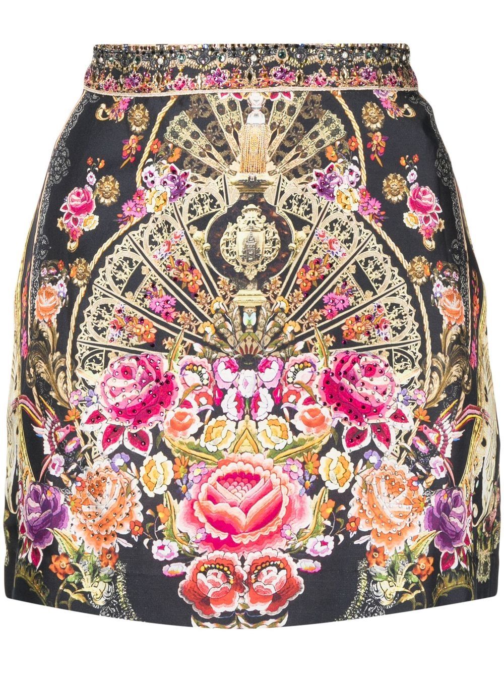 Baroque-print mini skirt - Black