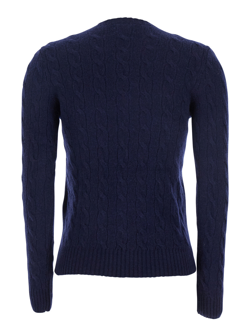 Cable Knit Wool-Cashmere Sweater — Navy