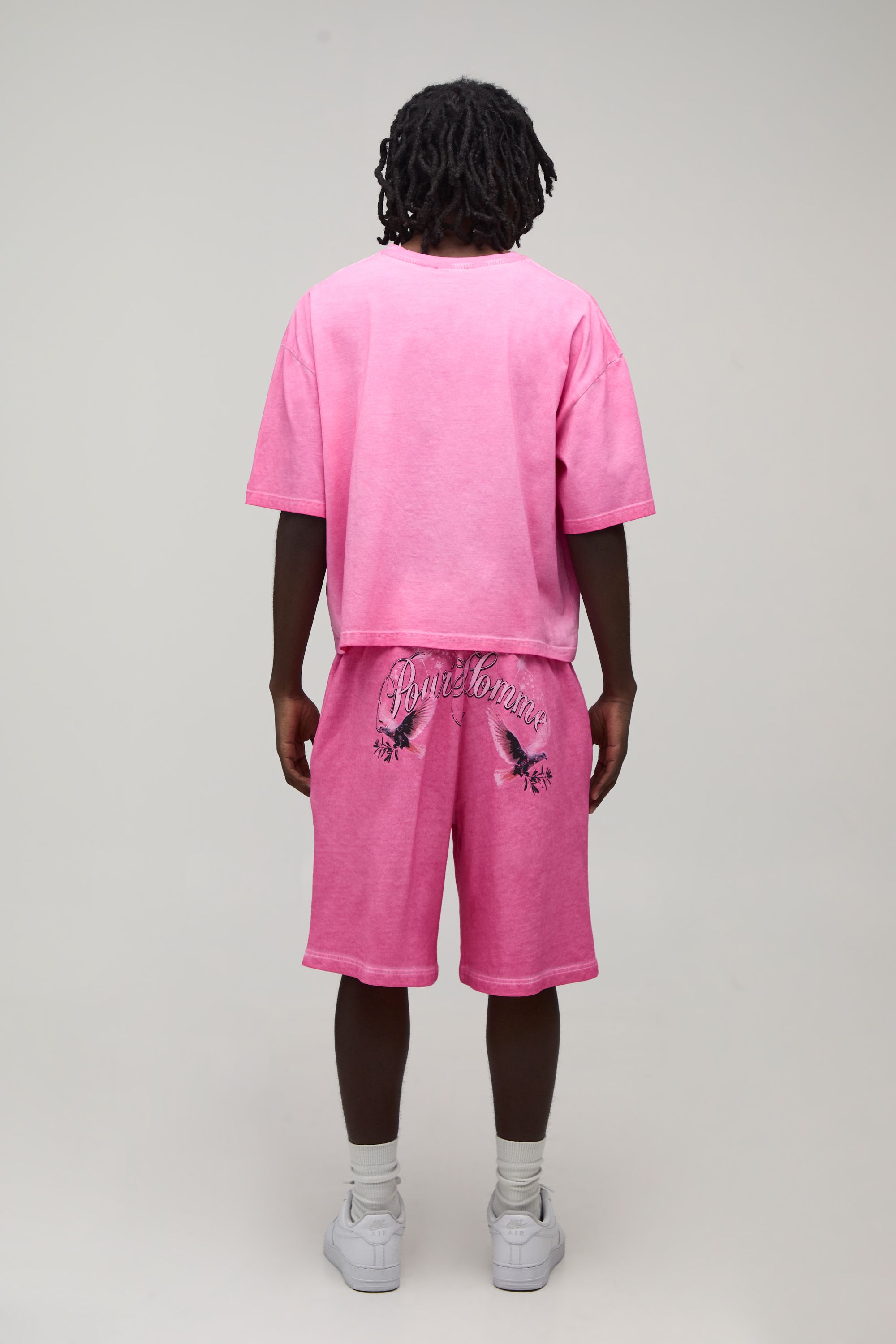 BoohooMAN Mens Baggy Fit Washed Bright Printed Short - Pink Cotton - X-Sma