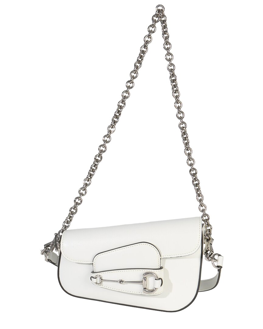 White Leather Mini Asymmetric Horsebit 1955 Shoulder Bag (Authentic Pre-Loved)