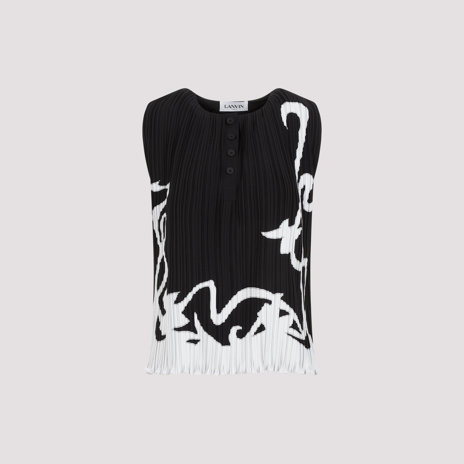 Abstract-print Pleated Blouse