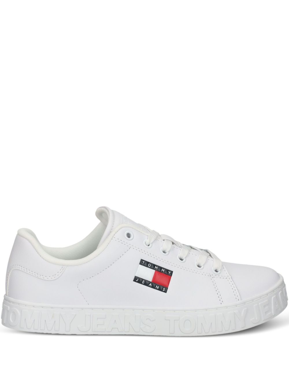 Tommy Jeans logo-print leather sneakers - White
