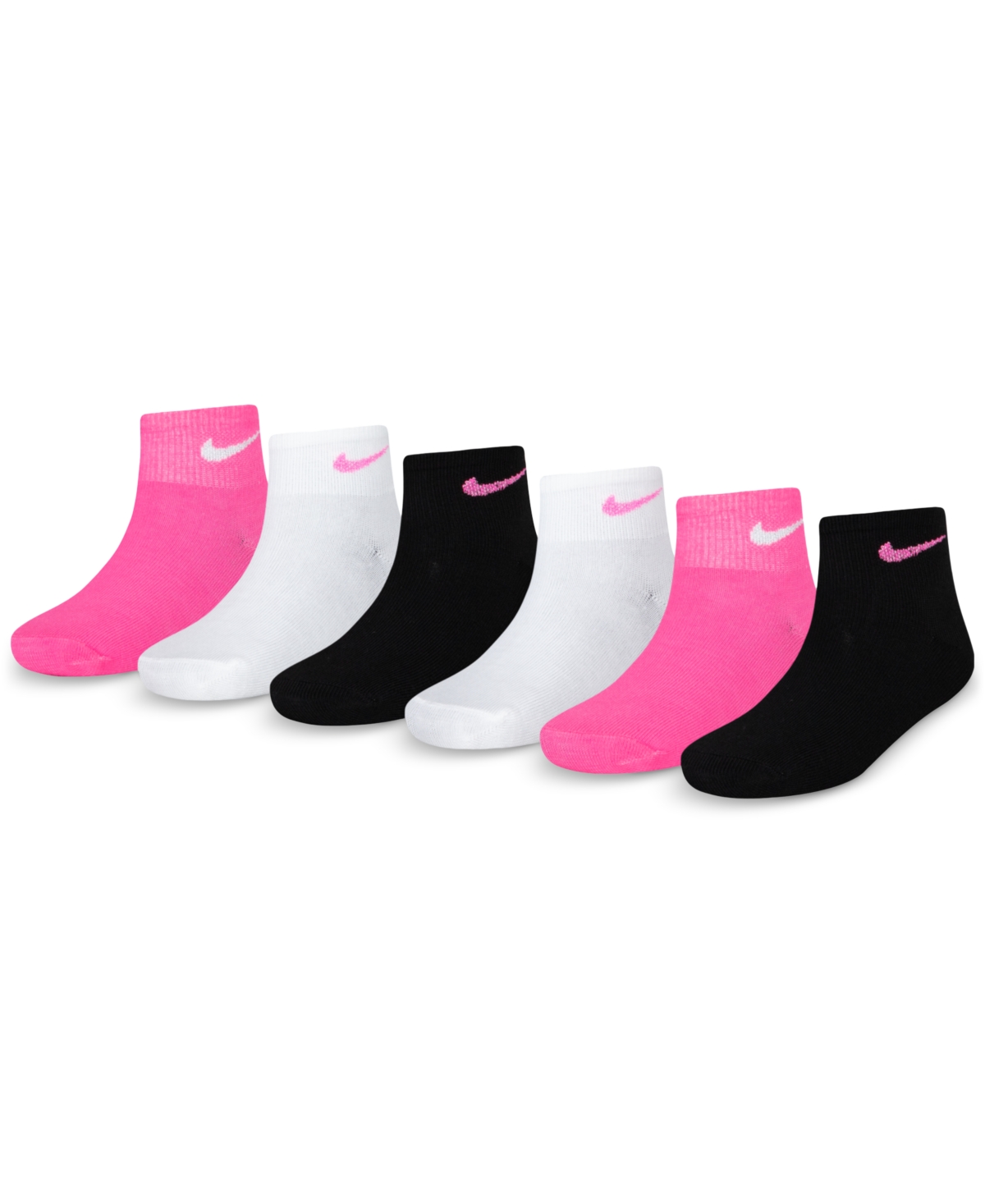 Big Girls Metallic Swoosh Quarter Socks, Pack of 6 - Pink Pow