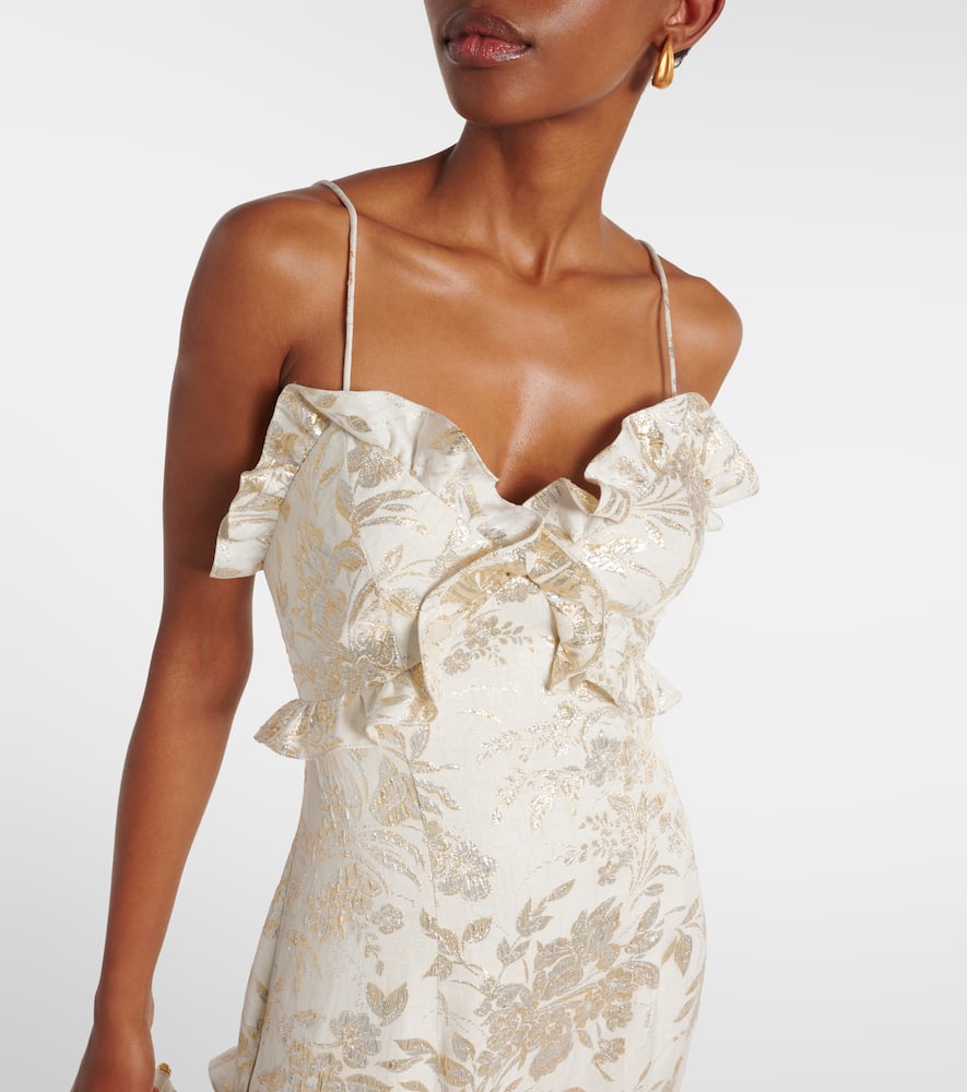 Calandra ruffled floral jacquard midi dress