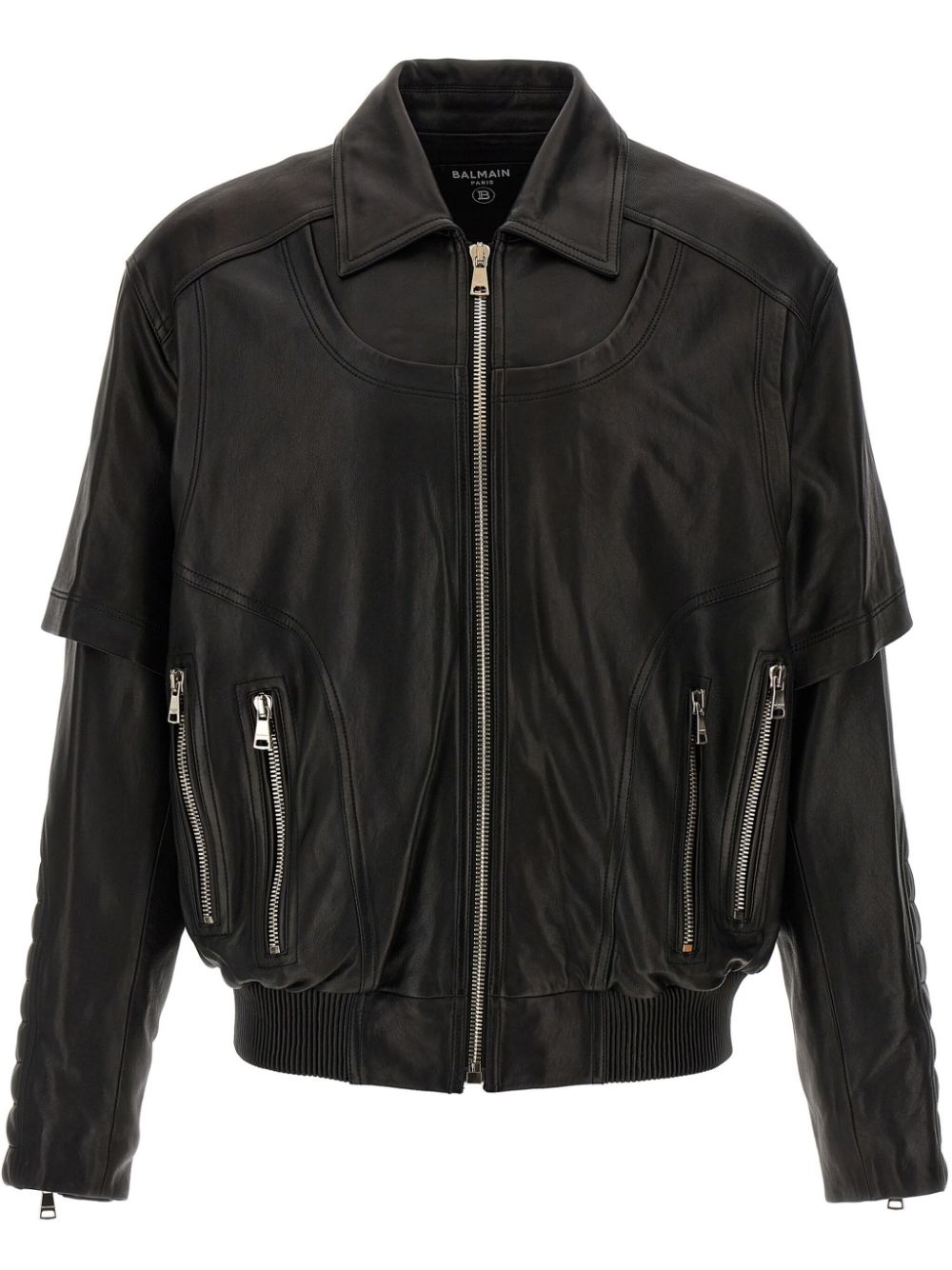 Layered leather jacket - Black