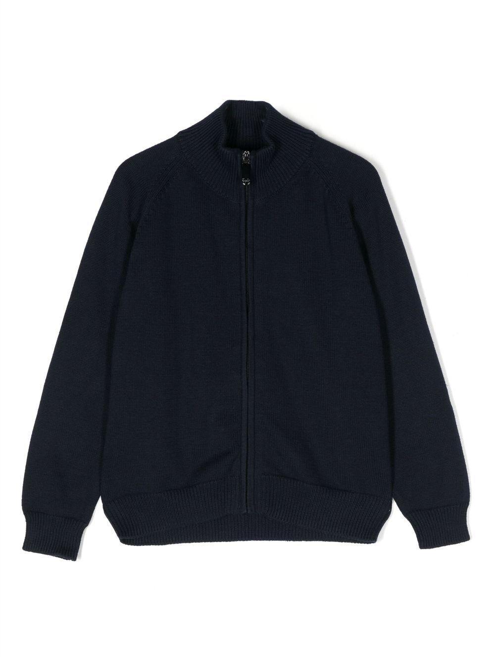 Fine-knit zip-up cardigan - Blue