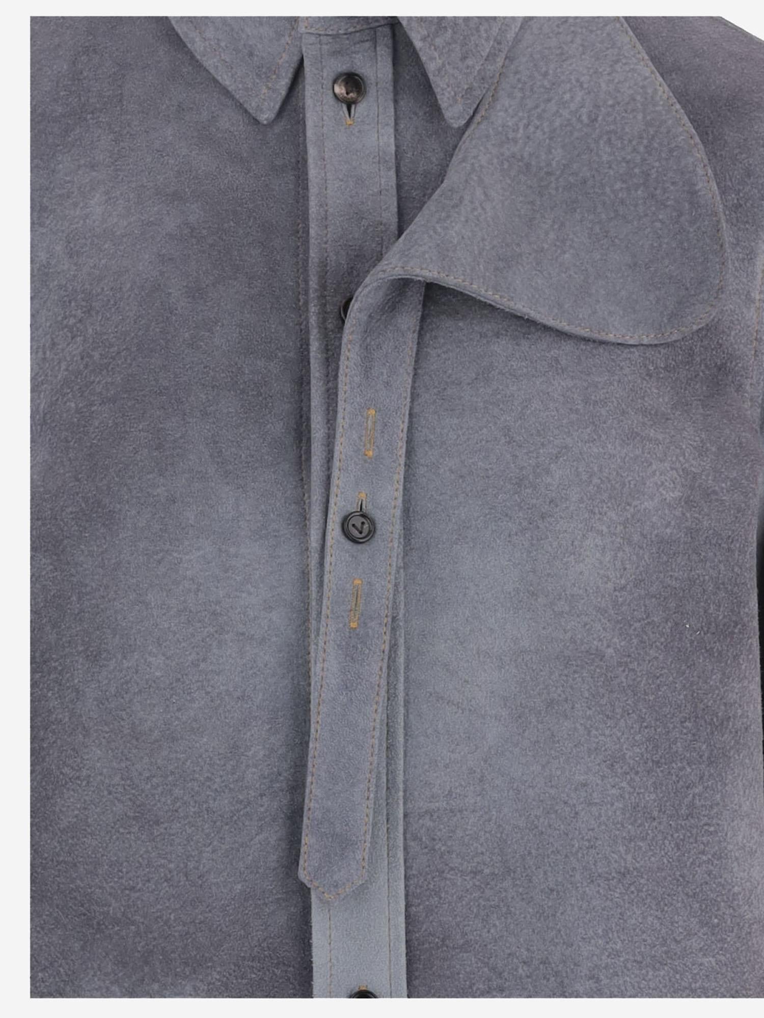 Graduated Lambskin Suede Shirt — Gray