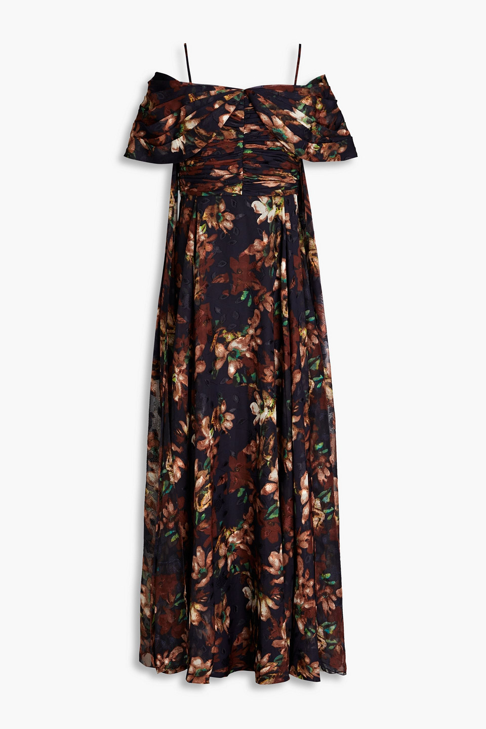 Cold-shoulder floral-print fil coupé maxi dress - Blue - US 8