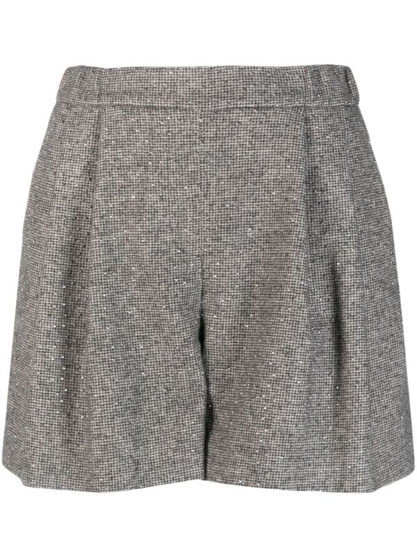 Pleated Wool-Blend Shorts — Grey