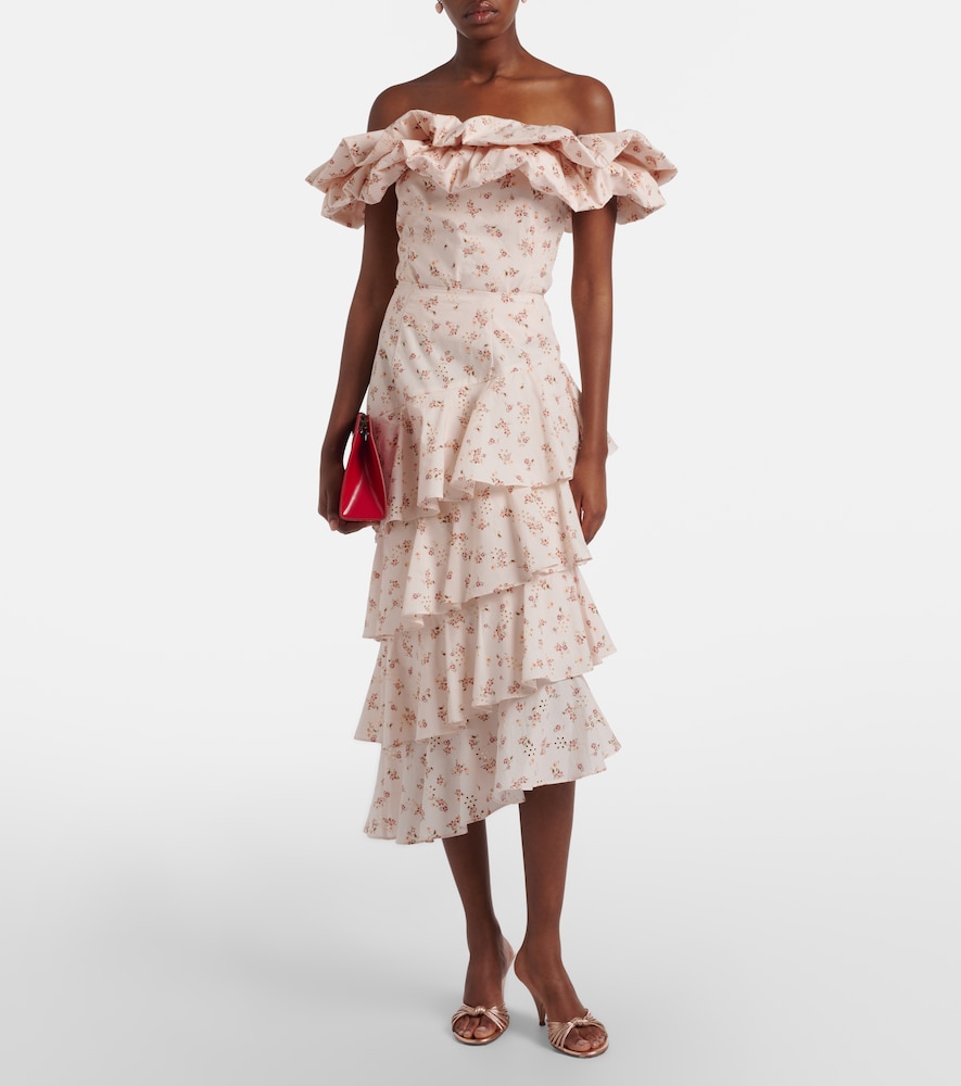 Laura floral tiered cotton midi skirt
