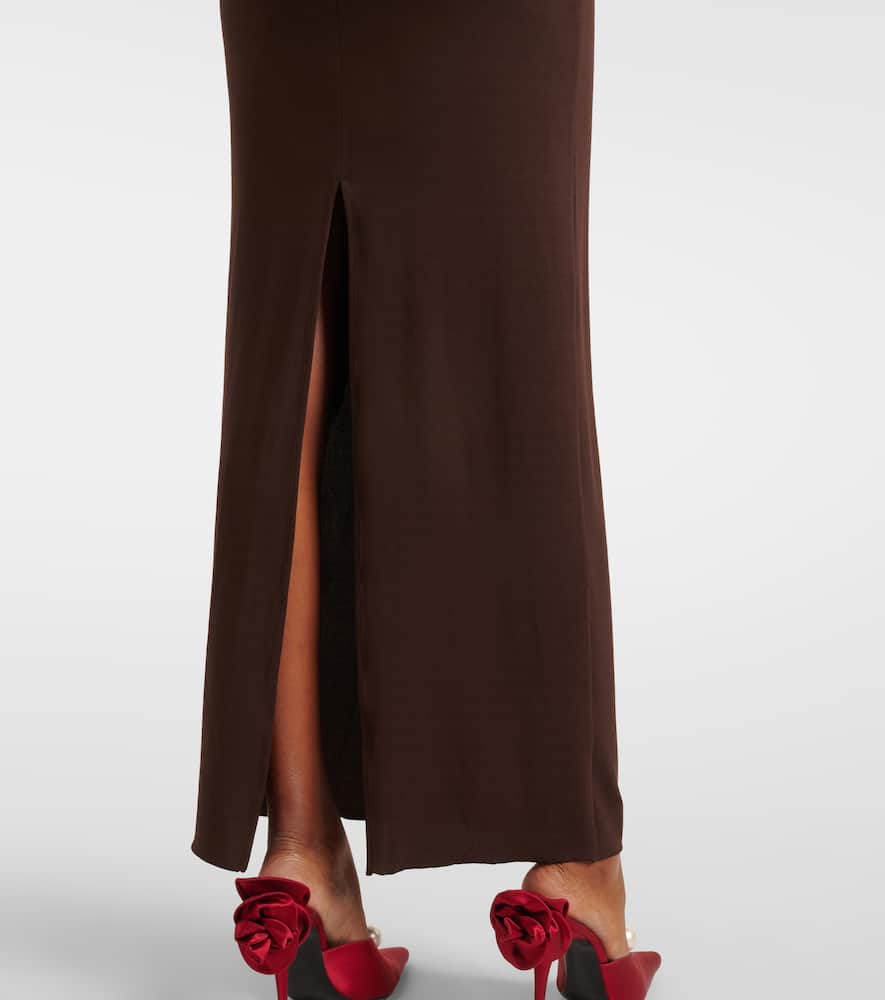 Floral-appliqué jersey maxi dress