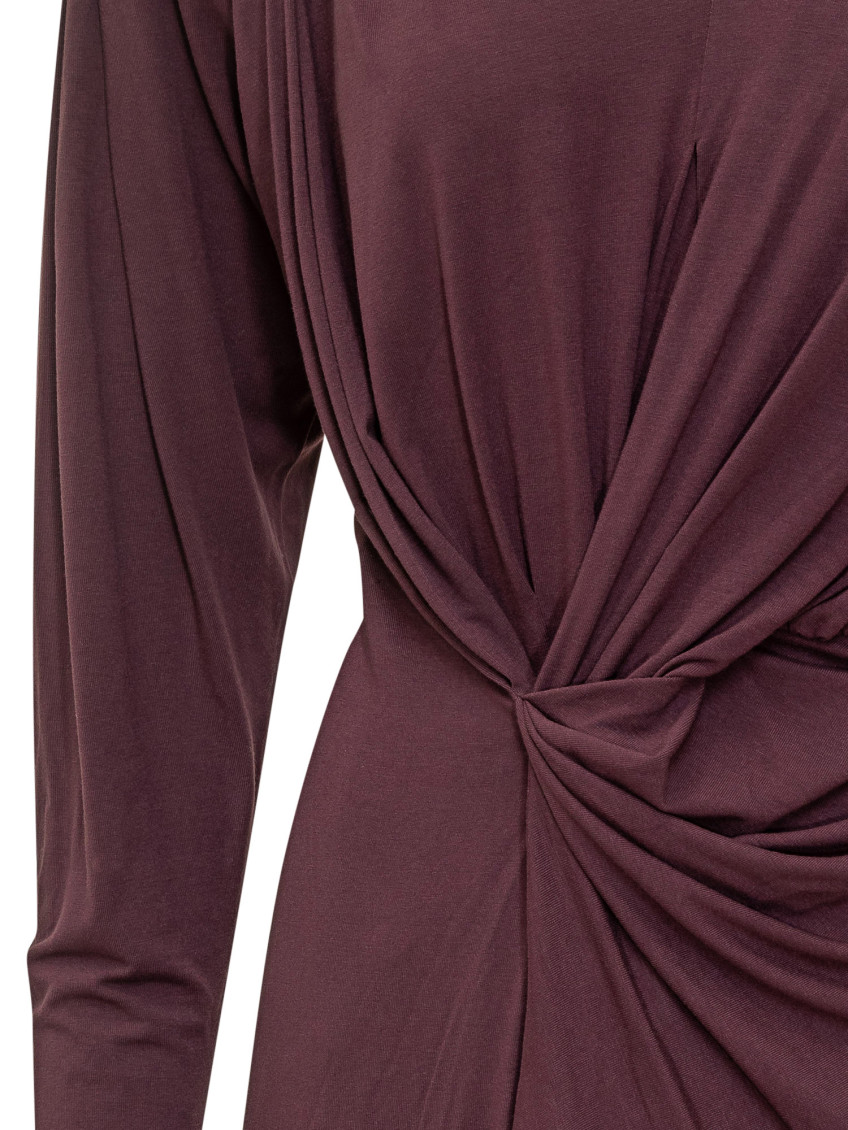 Red Solid V Neck Mini Dress